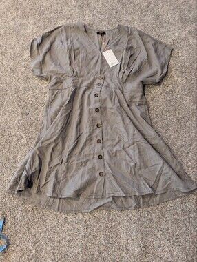Quince Vintage Wash Button Front Tencel V-neck Dress XL Olive Green